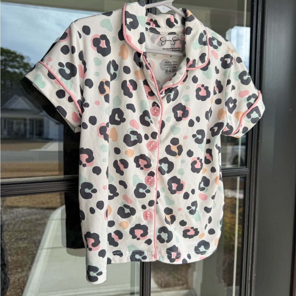 Jessica Simpson Pink and Black Leopard Print Kids Pajamas